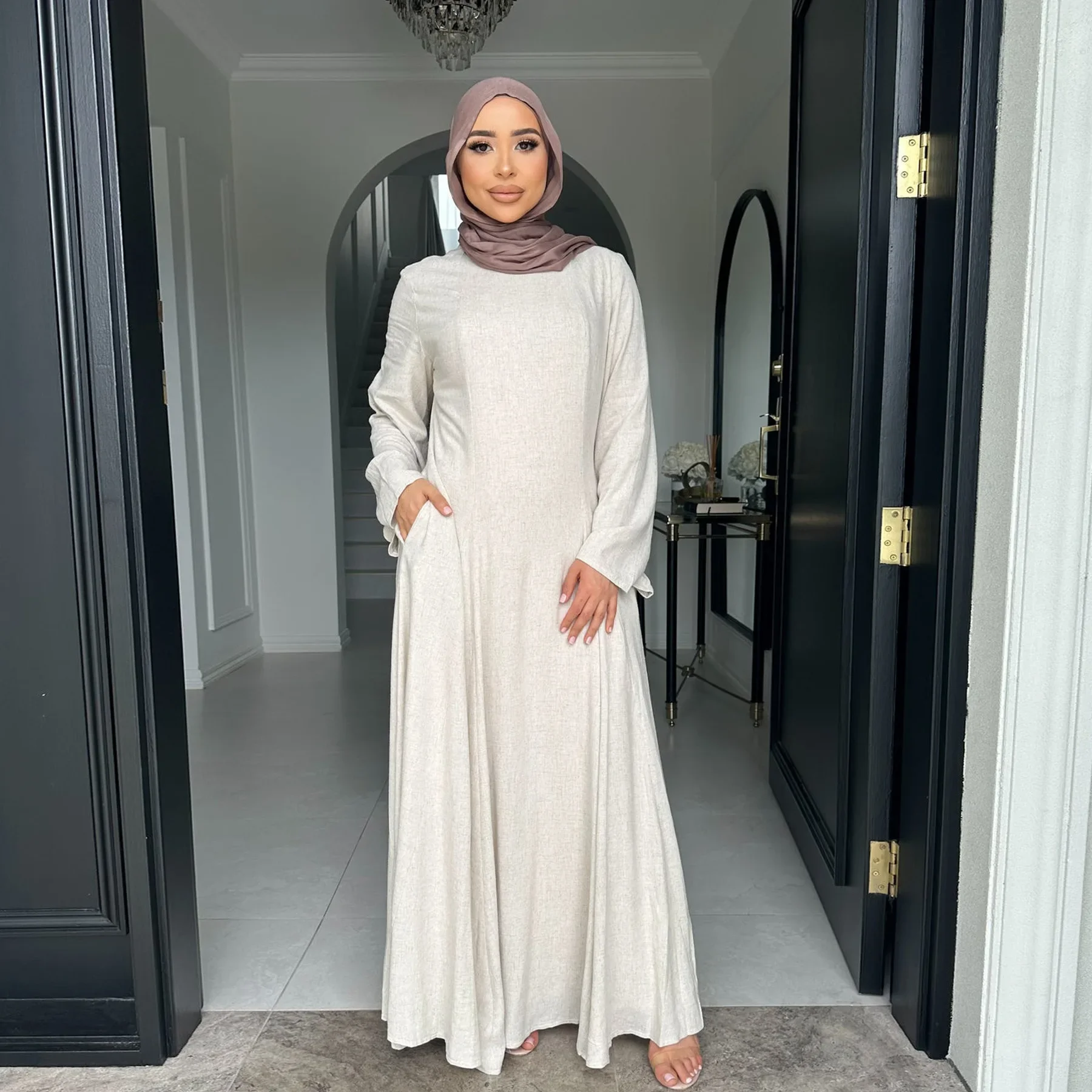 

2025 New Muslim Dress for Women Dubai Turkey Abaya Solid Color Maxi Dresses Modest Robe Islamic Clothing Ramadan Eid Kaftan Gown
