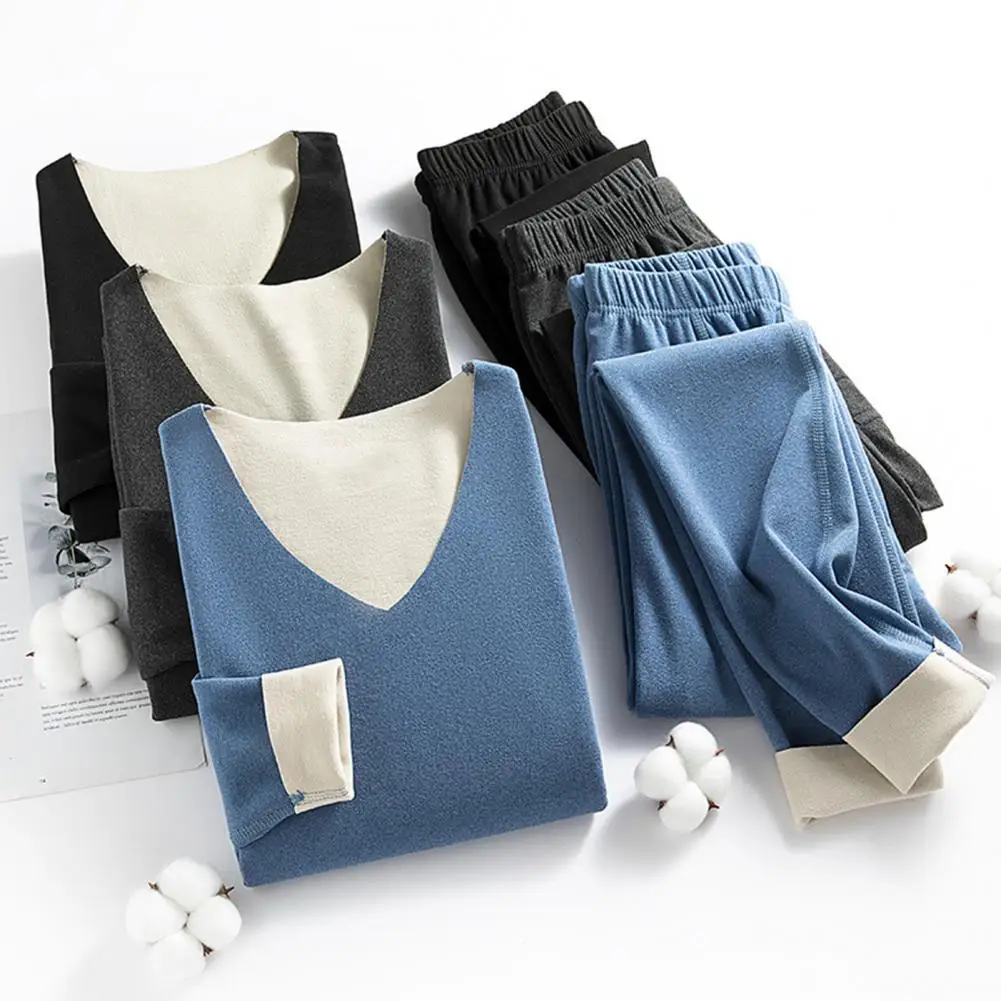 Breathable Thermal Clothing Men's Thermal Underwear Set Fleece Lined Long Johns Base Layer Wool Winter Sweater Thick for Cold
