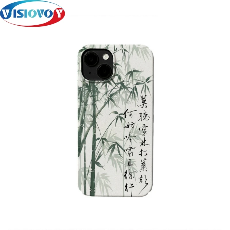 Ink Painting Ancient Poetry Of Emerald Bamboo For Phone Case For Iphone 15 14 13 Pro Max Ethnic Style Phone Cover For Art Fundas