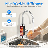 360° Rotating Electric Water Heater Faucet,Stainless Steel Hot Water Faucet W/ Inlet & Outlet Pipes and LED Display,Silver
