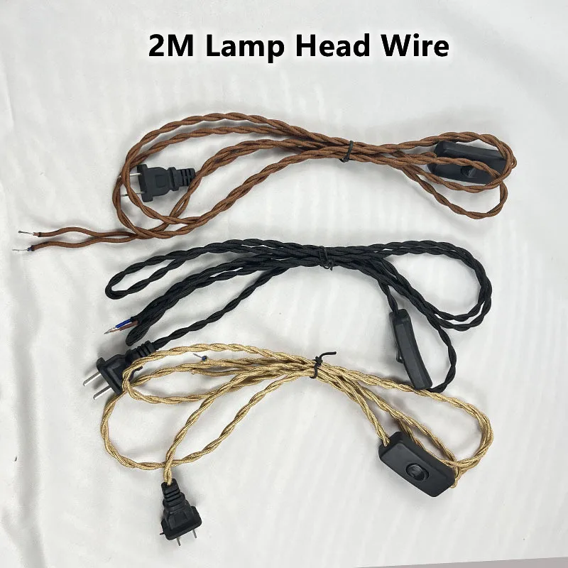 

2M Twist Hemp Rope Switch Cord Lamp Head Wire Vintage Braided Power Cable With Plug Button LED Lamp Holder Lighting Accessories