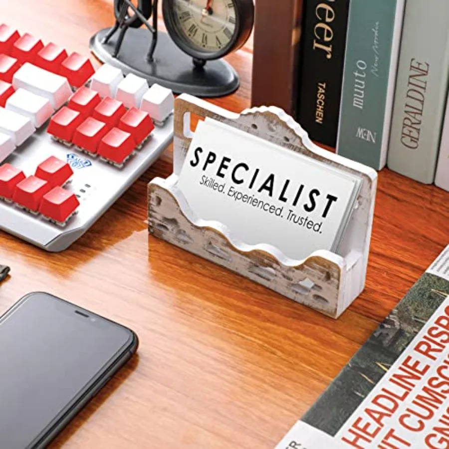 حامل بطاقة عمل عتيق عرض حامل بطاقات خشبي مفتوح منظم بطاقات الأعمال المزرعة عرض بطاقة العمل المجوفة fo #6