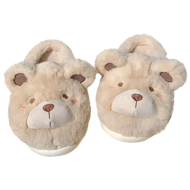 Cute Bear Single Band Winter New Women Slipper Soft Heel Platform Fur Warm Indoor Comfortable Home Fluffy Home Slippers