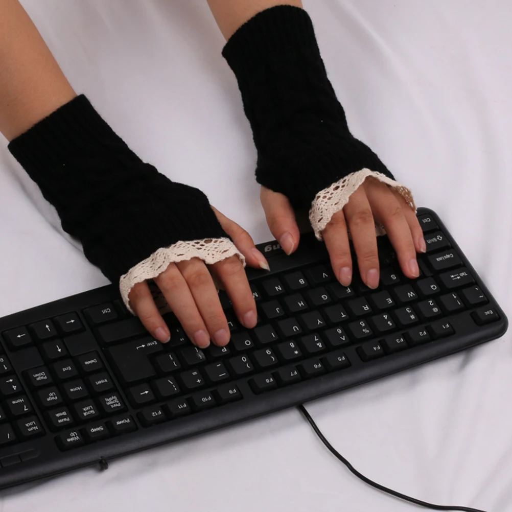 

Fingerless H Warmer Black Crocheting Mittens Winter Long Gloves Arm Warmers Keep Warm Long Gloves Winter Style