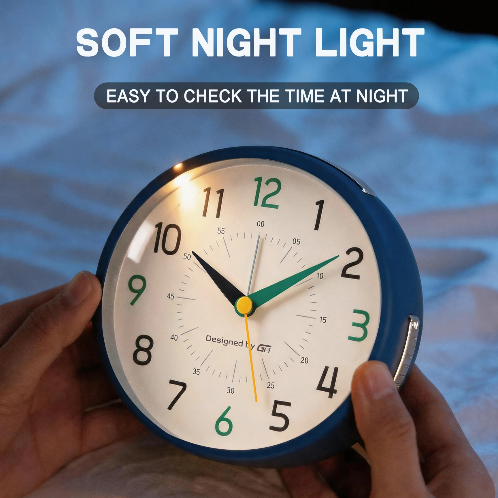 A Stylish New desktop Silent Music Alarm Clock with A Snooze Function and A Simple Night Light, Powered by 2 Batteries