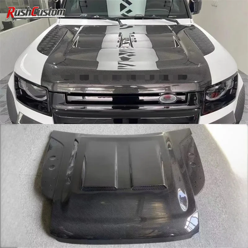 

For Land Rover Defender 90 110 2020-2022 Dry Carbon Fiber Hood Engine Cover Hood Car Headliner Hood Cover Upgrade Auto Parts Kit