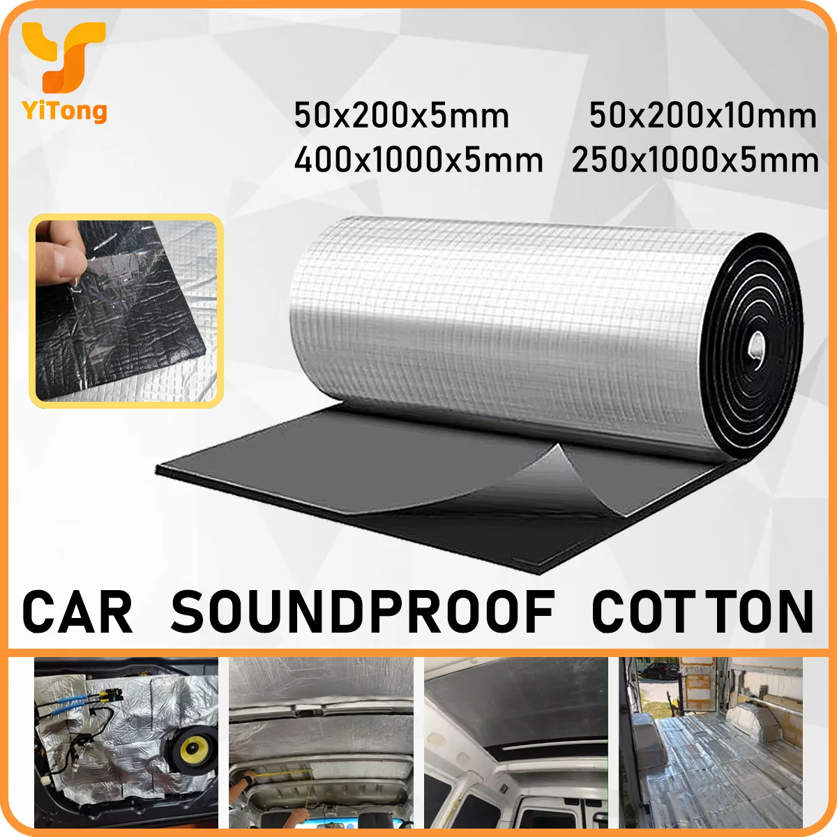 Yitong 5/10mm DIY Automotive Fireproof And Soundproof Cotton Self-Adhesive Automotive Soundproof Door Insulation Engine Hood
