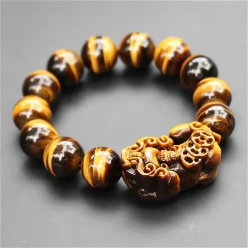 Jia Le/ Natural Tiger Eye Stone Lucky Pixiu Bracelet Elastic Beaded Fashion Men Women Fine Jewelry Bracelet Accessories Gifts