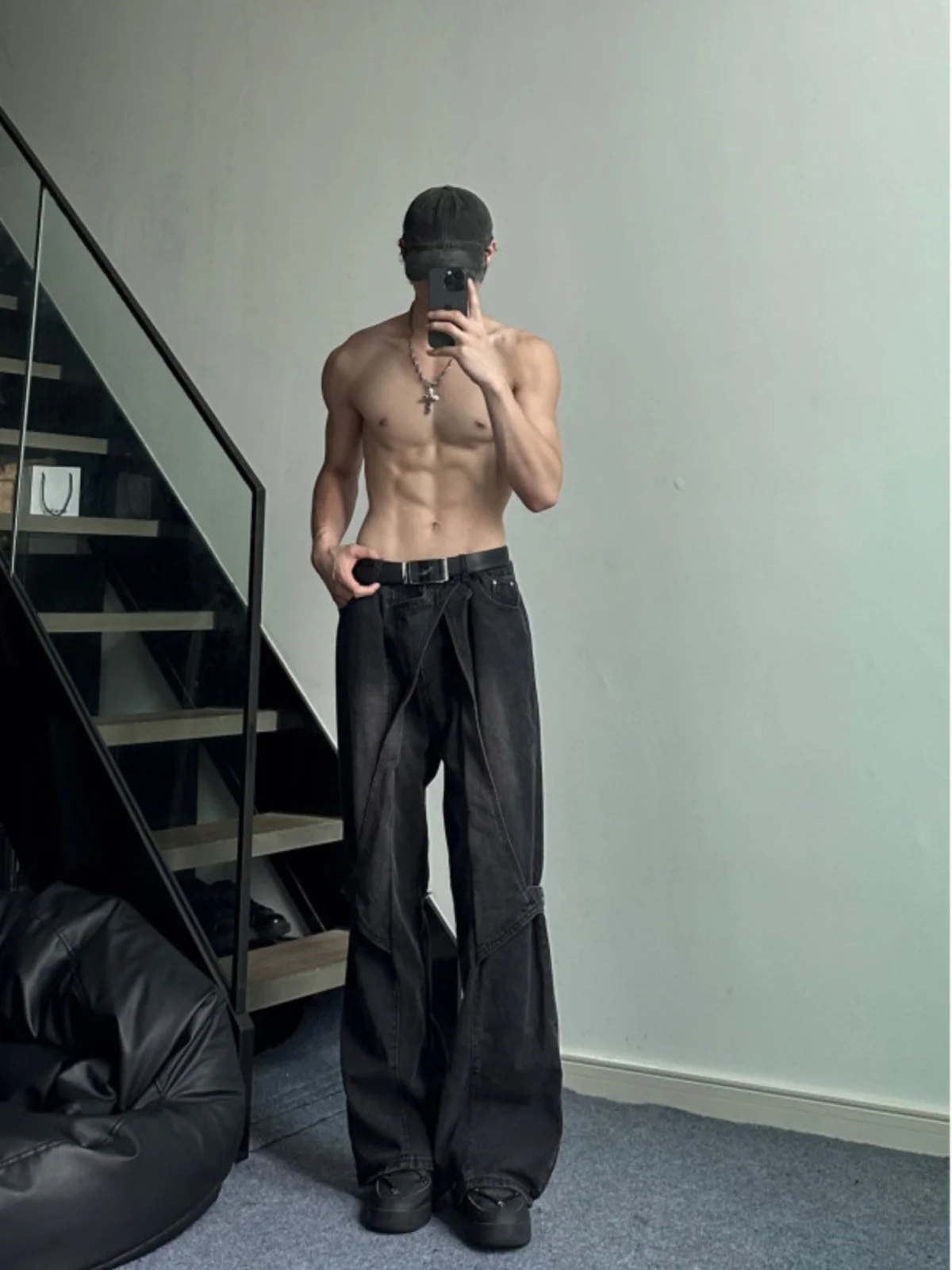 

American Retro Workwear Denim Pants Men's Spring Autumn Design Oversize Micro Flared Wide Leg Pants High Waist Zipper Closure