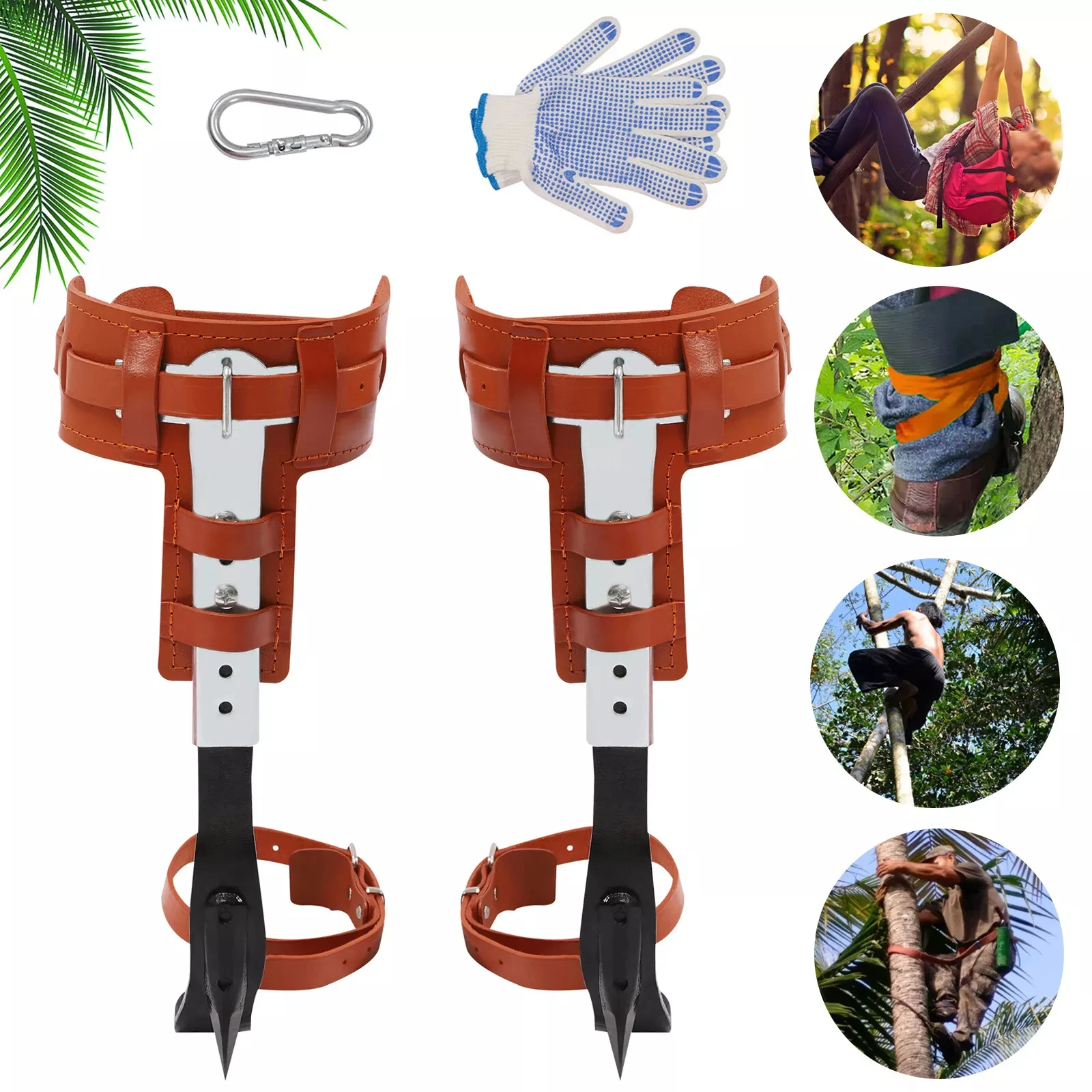 

Tree Climbing Spike Kit - Adjustable Safety Belt, Gloves, Lanyard & Rescue Belt (440lbs Capacity)
