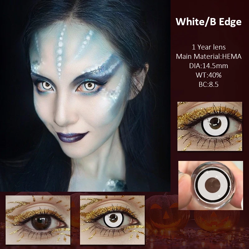 KSSEYE 1 Pair Halloween Contact Lenses for Eye Cosplay Lenses White Contact Lens Reticular Pupil Anime Cosmetics Pupils Yearly