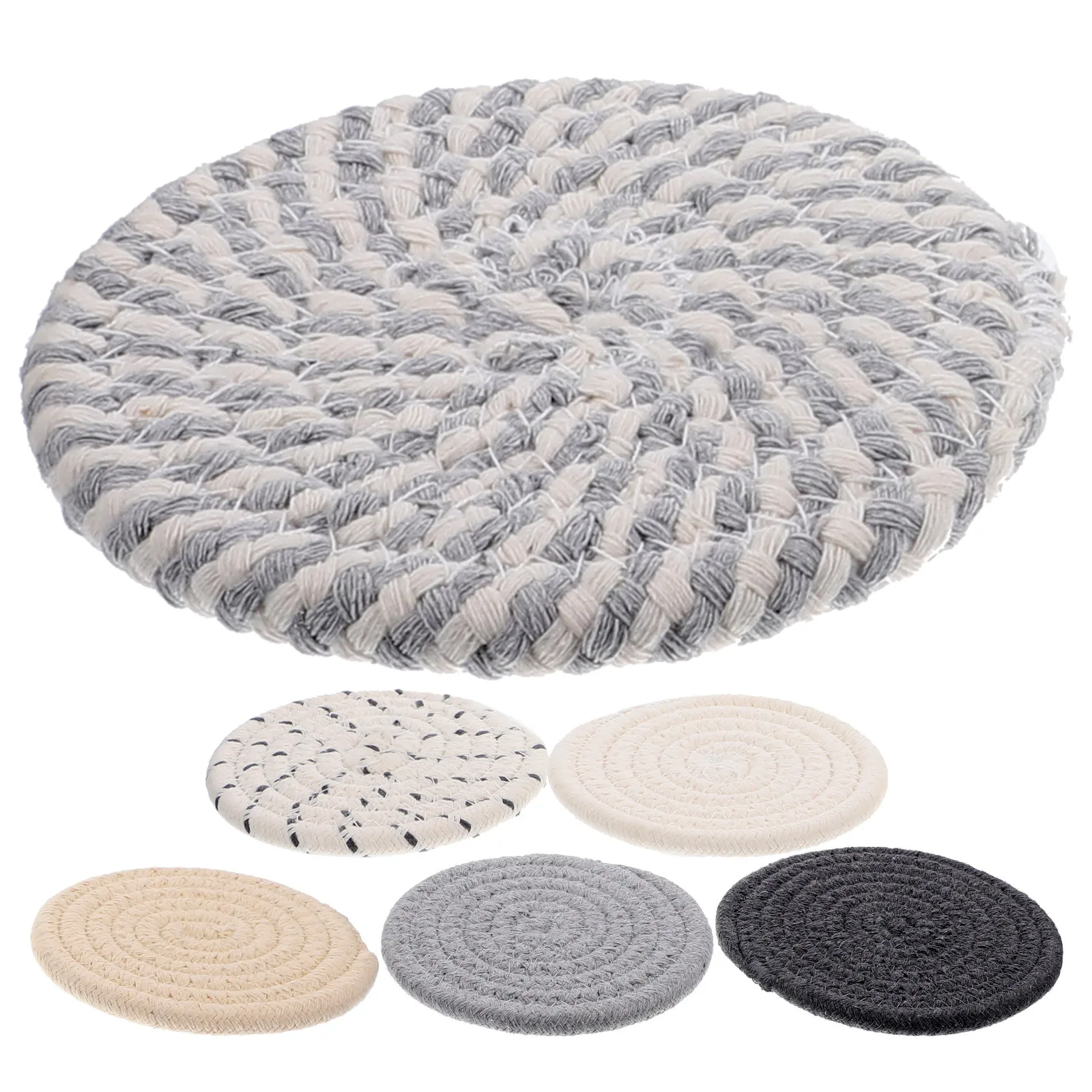 

6pcs Round Woven Coasters Cotton Cup Mat Heat Resistant Insulated Drink Coasters For Home Kitchen Coffee Table Household
