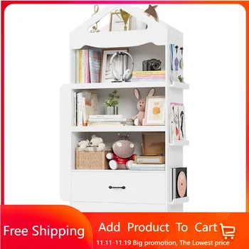 키 큰 어린이 책장, 서랍 2 개가 있는 어린이 책장, 4 단 대형 책 선반, 목재 디스플레이 스탠딩 캐비닛, 71 인치