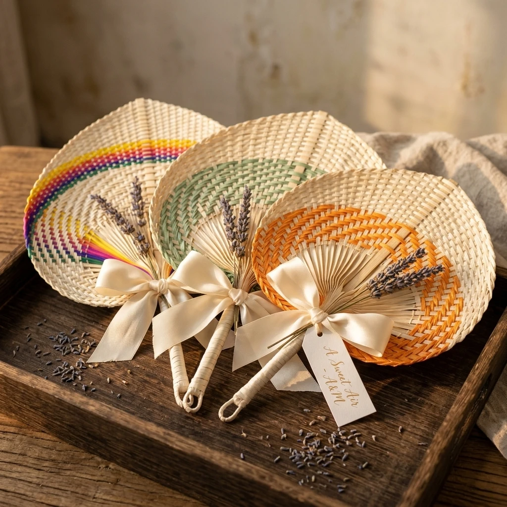 10-24Pcs Wedding Favors for Guests Bulk Natural Hand Woven Raffia Fans for Outdoor Summer Wedding Decor Rustic Farmhouse Party