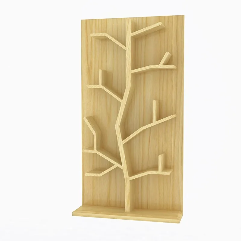 Simple and modern, creative bookshelf shelf, living room floor-to-ceiling non-punching solid wood tree-shaped movable bookshelf