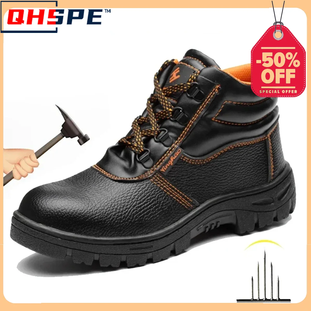 

Wear-resisting Men Work Safety Boots Anti-smash Anti-puncture Work Sneakers Waterproof Boots Indestructible Protective Work Boot