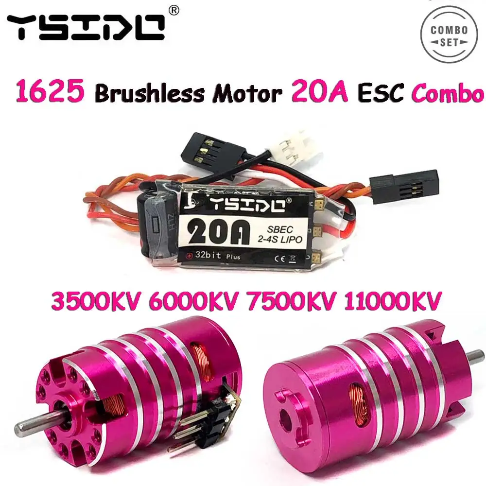 YSIDO 1625 3500/6000/7500/11000KV Brushless Motor 2.0mm Shaft w/ 20A ESC Combo for Wltoys Traxxas RC 1/24 1/28 mini Car Model