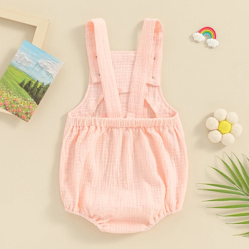 Toddler Linen Jumpsuit with Adjustable Straps and Pockets Breathable Sleeveless Romper for Baby Boys and Girls