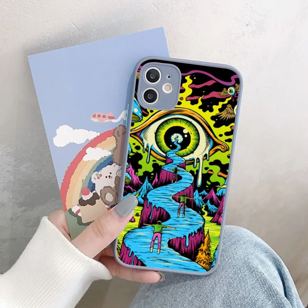 جراب هاتف ملون مخدر Trippy فني ، جراب غير لامع ضد الصدمات لهاتف iPhone 14 ، X ، XR ، XS ، 7 ، 8 Plus ، 11 ، 12 ، 13 Pro Max ، 13Mini