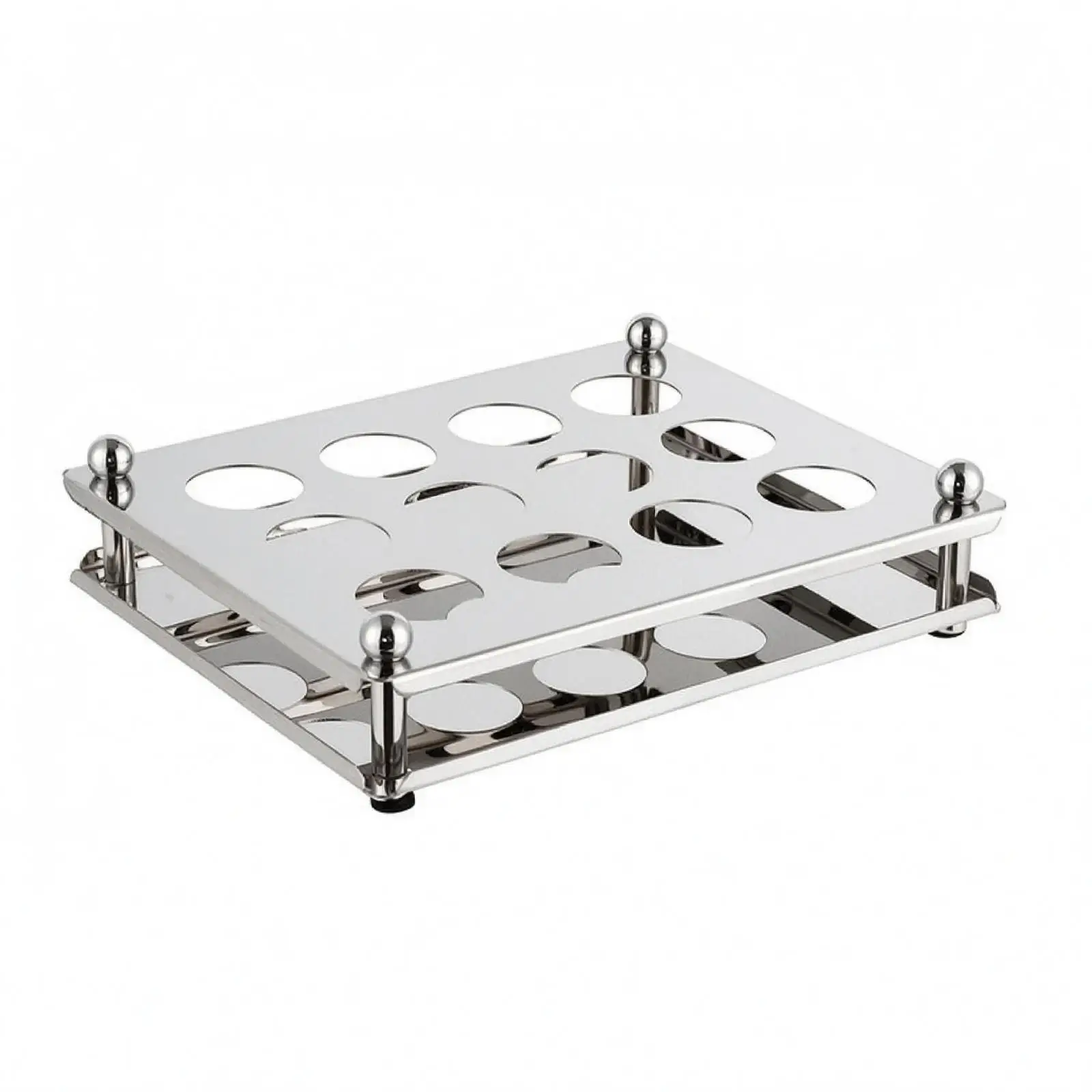 Shot Glass Rack for Bar Use Stainless Steel Perforated Holder with Circular Openings for Countertop Beverage Display