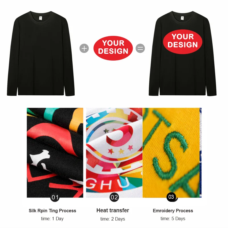 New Spring Festival Long Sleeved T-shirt LOGO Custom Embroidered Print Solid Color O-neck Basic Top Plus Size T-shirt image 5