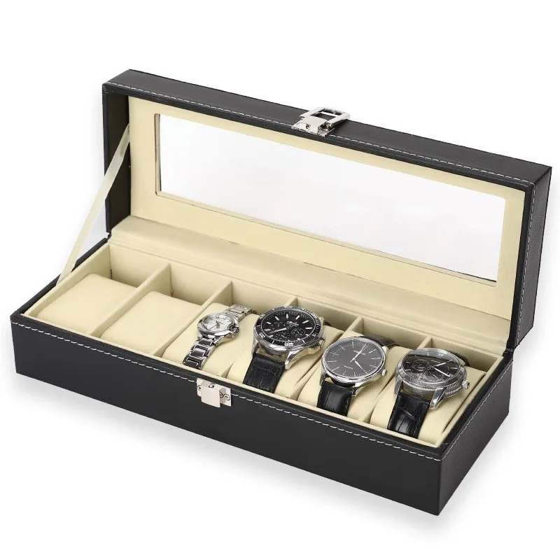 3/6/12 Slot Men Watch Display Case PU Leather Watch Organizer Box Black Watch Bracket Display Box Holiday Gift