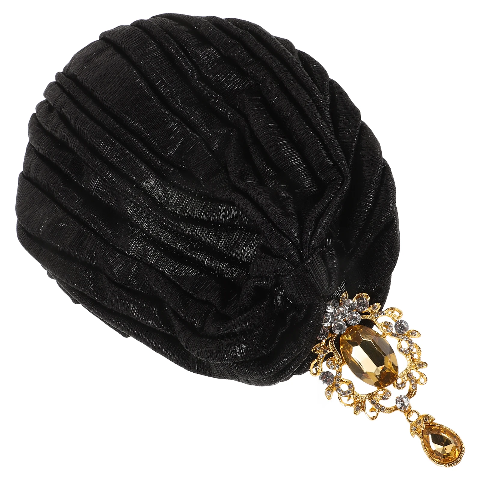 

Turban Hat Wrap for Women Black Headpiece African Rhinestones Comfortable Decorative Miss