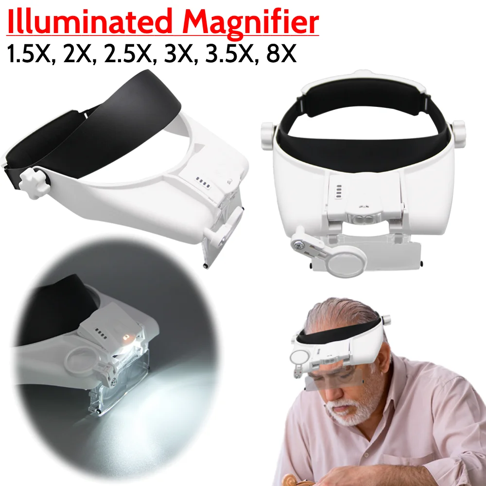 

Third Hand Loupe USB Rechargeable with LED Light Electronic Welding Magnifying Glass Helmet Magnifier for Solder/Elderly Reading