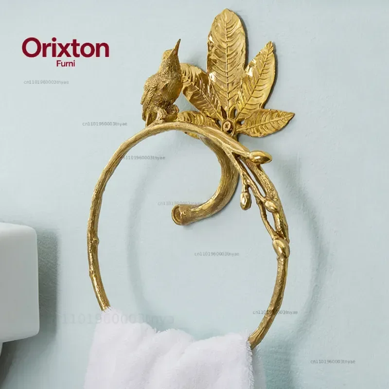 Retro Brass Bird Towel Ring Bathroom Towel Holder Perforated Wall Hanging Storage Rack Luxury Light