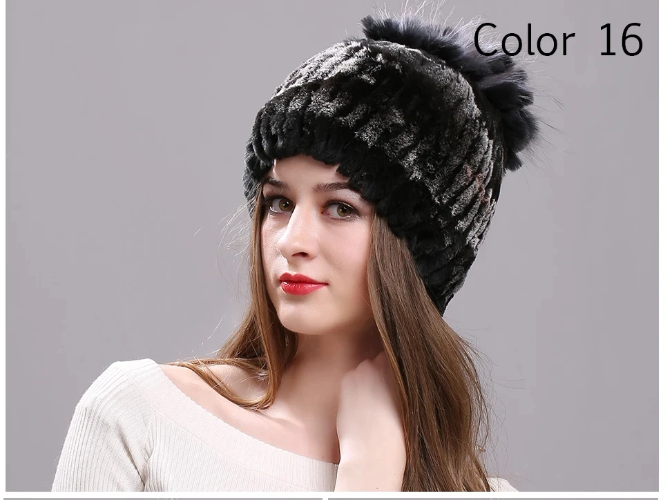 Strickmütze für Damen, 100 % echte Rex-Kaninchenfellmütze mit Blumen, Oberteile, warme, hochwertige Beanie-Damenmütze aus echtem Pelz für den Winter – Detail 39