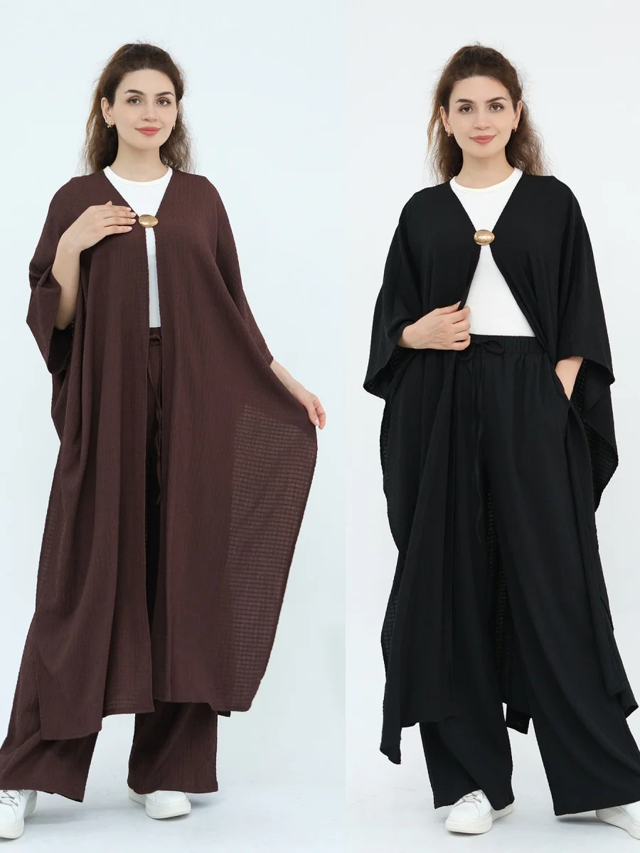 

Мусульманские дубайские абайи для женщин, однотонный кардиган, комплект из двух предметов, скромный мусульманский комплект, исламский халат Femme Musulmane Kaftan, комплект одежды