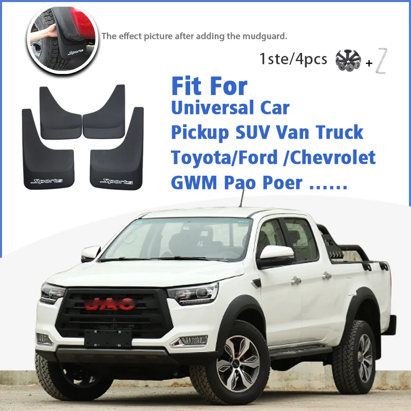 

4pcs Universal Car Front Rear Mudguard For Pickup SUV Van Truck Toyota Ford Chevrolet GWM Pao Poer Tacoma Fender Accessories