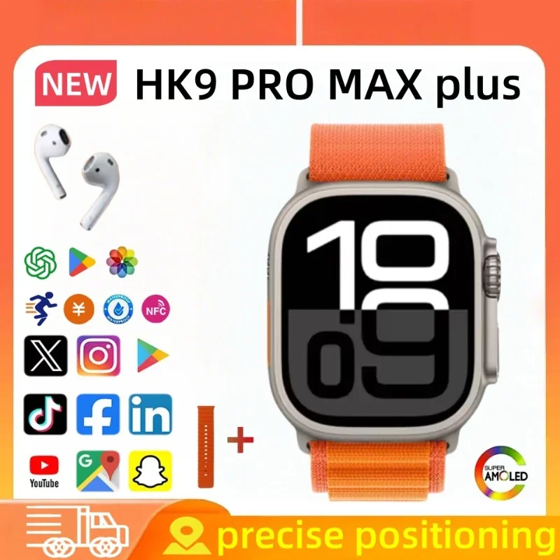 

HK9 PRO MAX plus Smartwatch 2025 49 мм HD AMOLED 4G ROM Bluetooth Вызов Сетевой чат Робот Часы NFC Компас Смарт-часы Мужчины Женщины