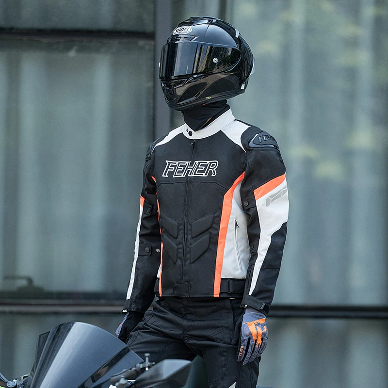 FEHER Giacca da moto da uomo per tutte le stagioni, a due piani, traspirante, antivento, mantiene caldo, con giacca da equitazione con guscio in TPU