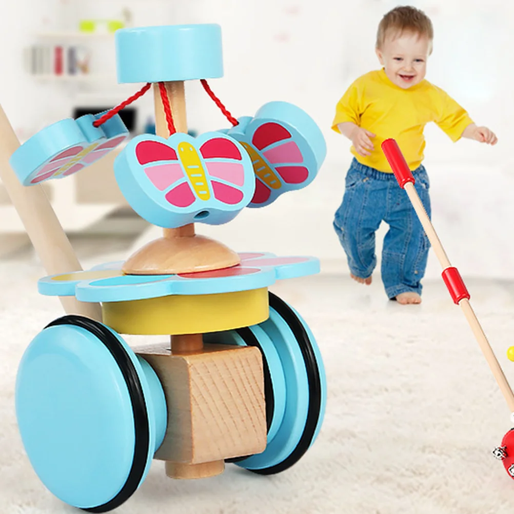 1 pièces réglable dessin animé rotation en bois enfant en bas âge chariot bébé marche apprentissage jeu éducatif couleur aléatoire chariot en bois jouet