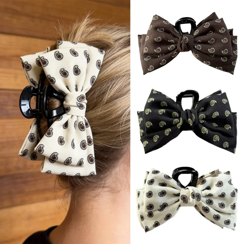 

1pcs Paisley Pattern Bow Hair Claw Women Adorable Retro Design Trendy Boho Accessory Stylish Girls Headwear Daily Casual Outfits