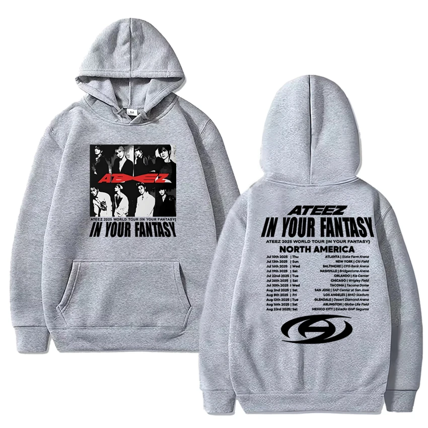 2025 الخريف الشتاء كوريا Kpop Ateez جولة حول العالم في الخيال الرسومات هوديي الرجال النساء الاتجاه Y2k البلوز للجنسين كنزة صوف