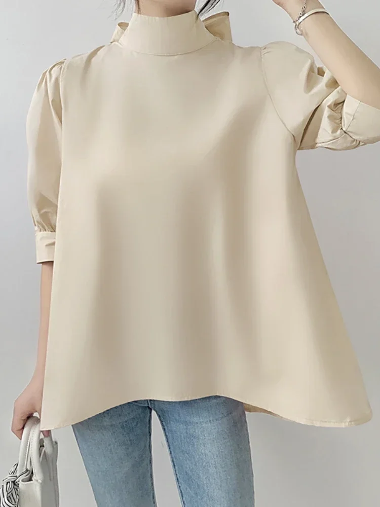 

Женские блузки с рукавами-фонариками, однотонные летние рубашки в японском стиле, милые свободные Blusas Mujer, винтажные летние рубашки, элегантные