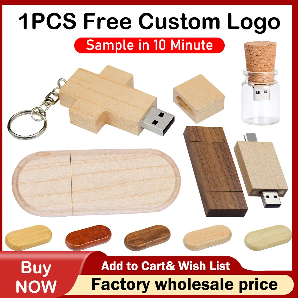 1PCS Wooden USB 3.0 Flash Drive 4GB 8GB 16GB Wood Memory Stick Wedding Gift Pendrive 32GB 64GB Creative Gift Pen Drive