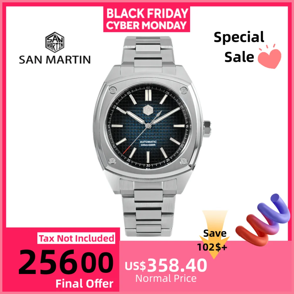 

San Martin 39,5 мм автоматические часы мужские механические наручные часы спортивные Montre Homme роскошные винтажные 10 бар светящийся сапфир SN0026B-1