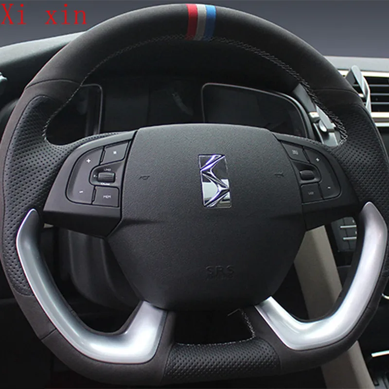 Custom leather hand sewn steering wheel cover For Citroen DS6 DS5 LS DS5 C5 c4l car interior accessories