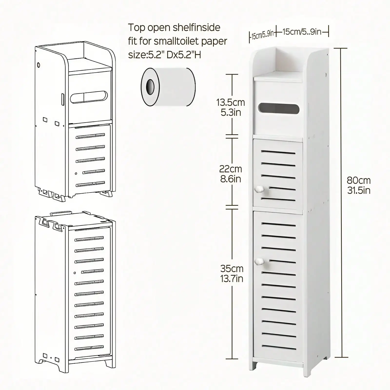 3-Tiers Slim Bathroom Storage Cabinets In Different Sizes, Collapsible Storage Cabinets, Narrow Bathroom Storage Cabinets, Slim PVC Organizers, Suitable For Tight Spaces, Easy To Assemble And Durable, Multi-Purpose Toilet Paper Holder Organizer For Bath view 7