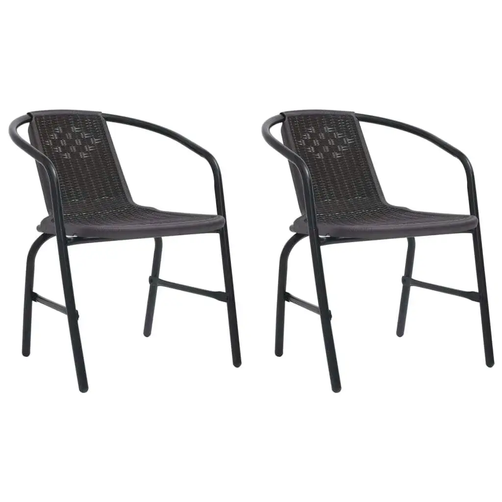 Set of 2 Durable Plastic Rattan Garden Chairs - Steel Frame, Supports Up to 110kg