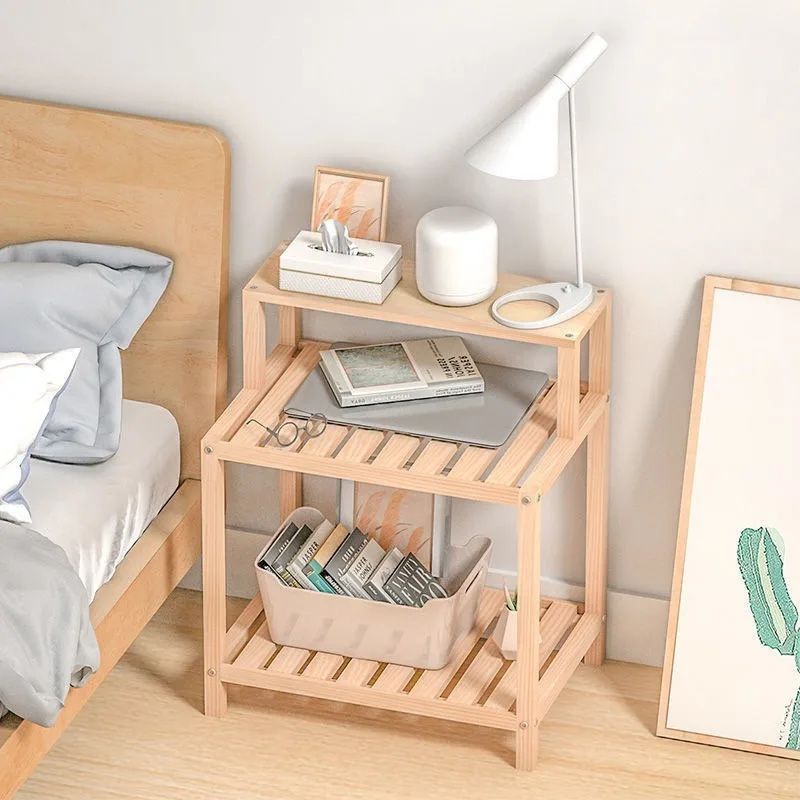 

Simple bedside table shelf solid wood Nordic bedroom row skeleton table bedside small cabinet locker simple
