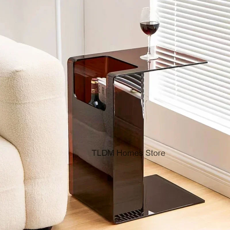 C-shape Acrylic Clear Side Table Tea Table Living Room Side Tables Nordic Bedroom Transparent Corner Table with Storage