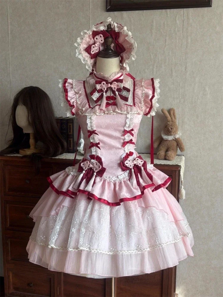 Y2k Bow Retro Birthday Party Dress Japanese Sweet Kawaii Lolita Elegant Princess Dress  Female Korea Fashion Chic Outfits 2025