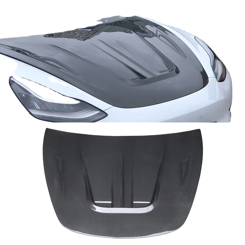 Factory shipped CMST style two engine hoods and hood carbon fibers suitable for Tesla Model 3 since 2017