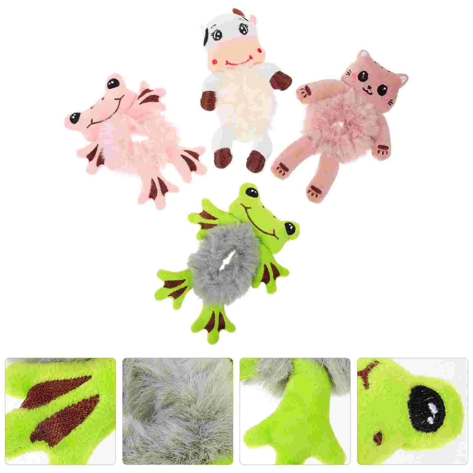 Chouchous élastiques pour queue de cheval pour femmes et filles, attaches d'animaux en peluche, cordes en caoutchouc, support chouchou, 4 pièces