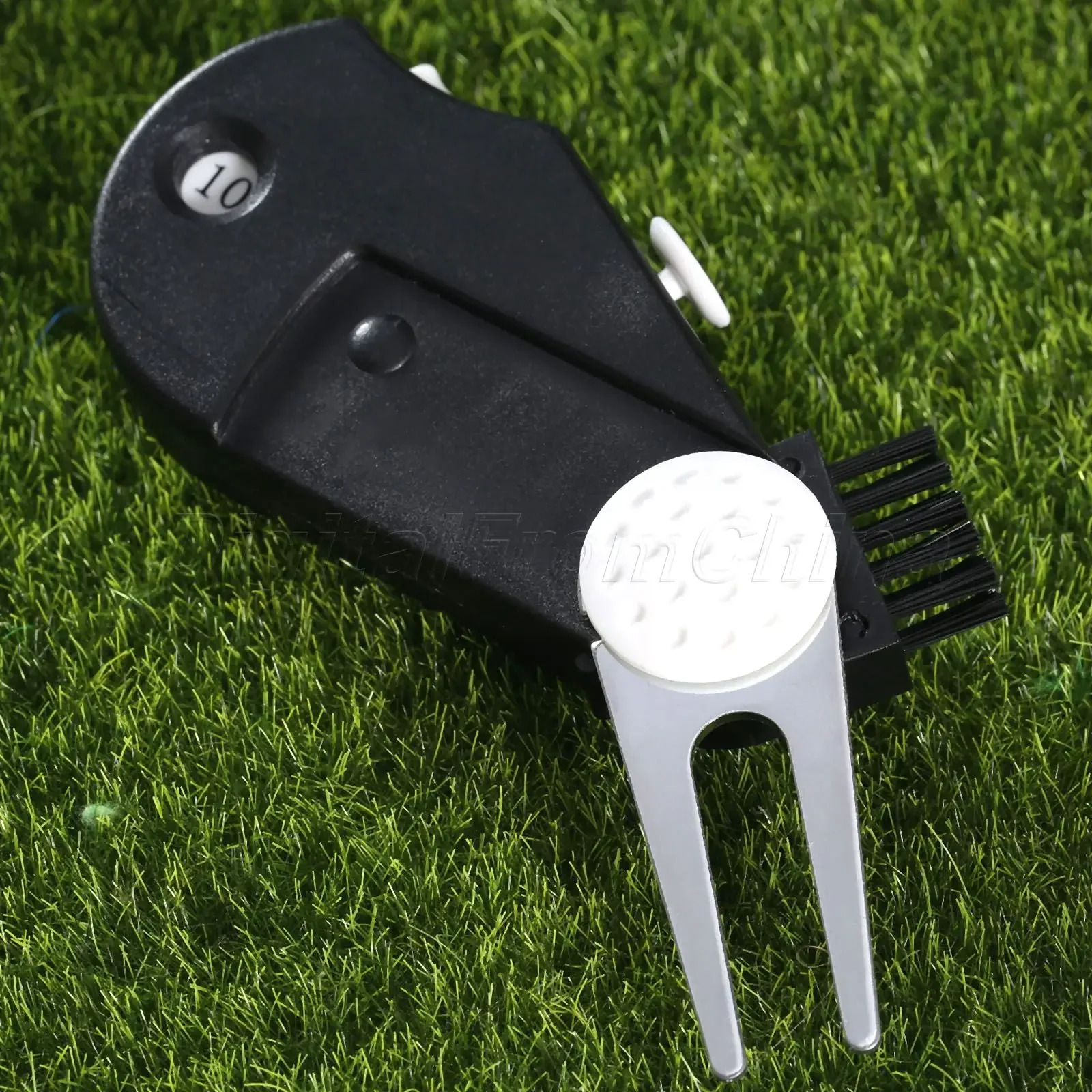 1Pc 5-in-1 Golf Tool Cleaning Kit Multi Golf Gadget Divot Tool Pitch Marker Ball Brush Score Counter Belt Clip Groove Cleaner