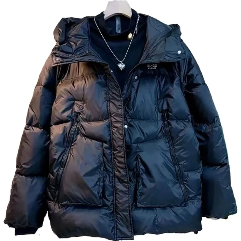 

New Hooded European Loose Design Foreign Down Jacket Fall Winter Solid Color Top Premium Large Size Temperament Commuting Coats